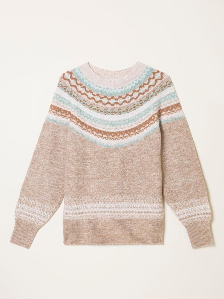 fat face Natural Maple Fairisle Knitted Jumper