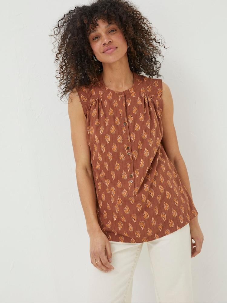 Fat Face Natural Morgan Woodblock Cami Blouse