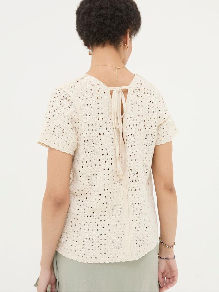 Fat Face Natural Patchwork Crochet Knit T-Shirt