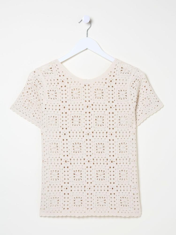 fat face Natural Patchwork Crochet Knit T-Shirt