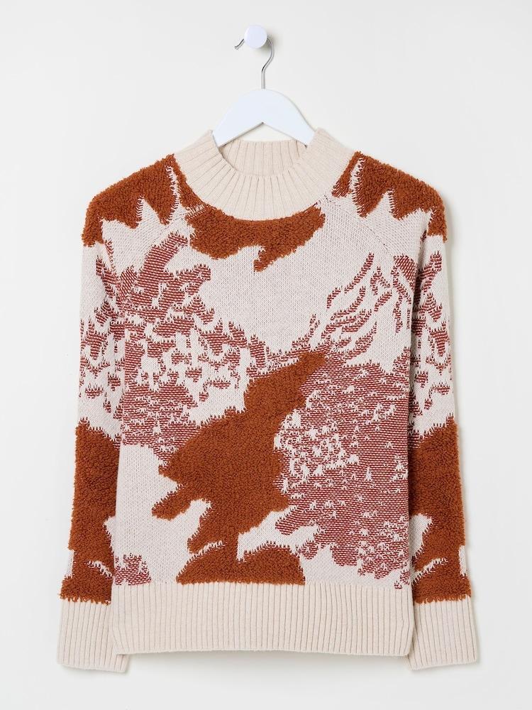 fat face Natural Pattern Funnel Neck