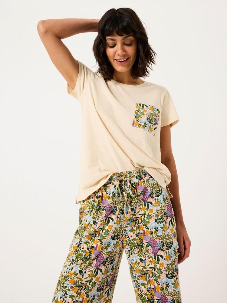 Fat Face Natural Peacock Linen Blend T-Shirt