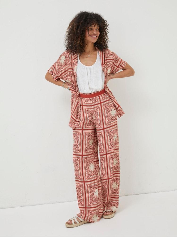 Fat Face Natural Scarf Print Palazzo Trousers