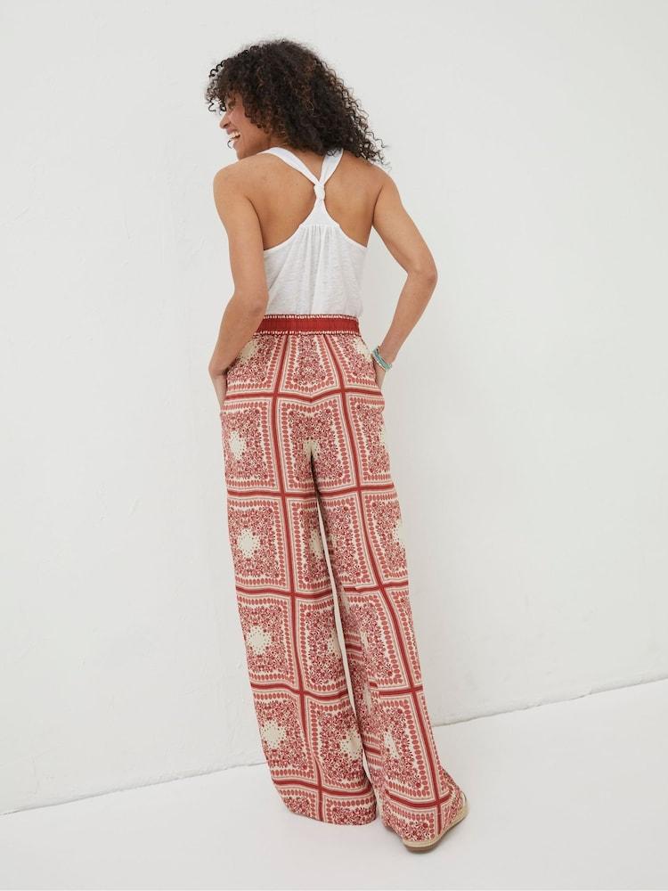 Fat Face Natural Scarf Print Palazzo Trousers