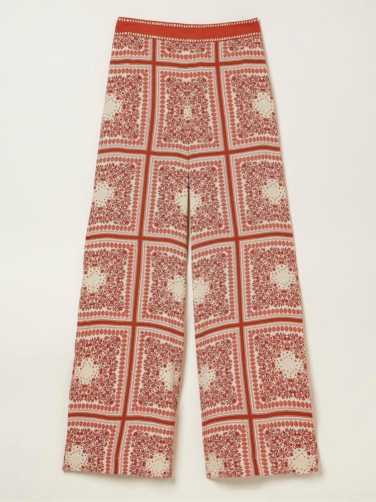 fat face Natural Scarf Print Palazzo Trousers