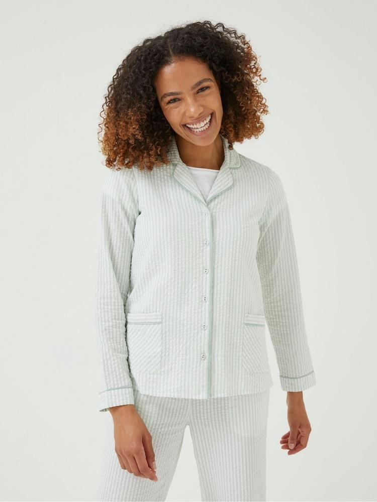 Fat Face Natural Seersucker Stripe Pyjama Shirt