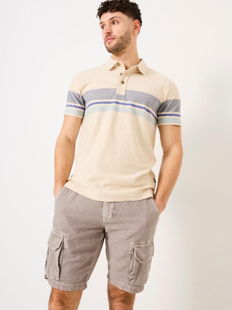 Fat Face Natural Short Sleeve Chest Stripe Polo