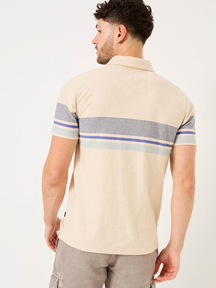 Fat Face Natural Short Sleeve Chest Stripe Polo