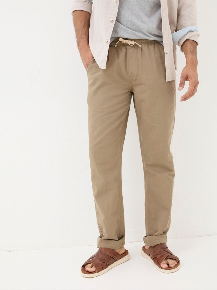 Fat Face Natural Straight Cotton Linen Trousers