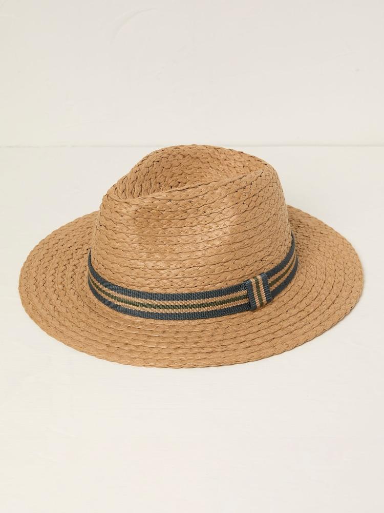 Fat Face Natural Stripes Detail Fedora Straw Hat
