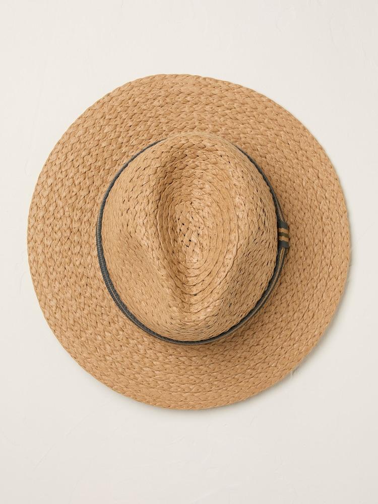 Fat Face Natural Stripes Detail Fedora Straw Hat