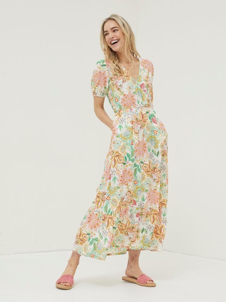 Fat Face Natural Vivvie Paradise Floral Midi Dress