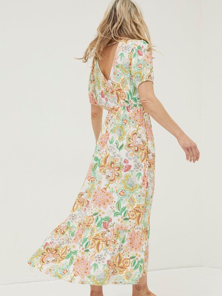 Fat Face Natural Vivvie Paradise Floral Midi Dress