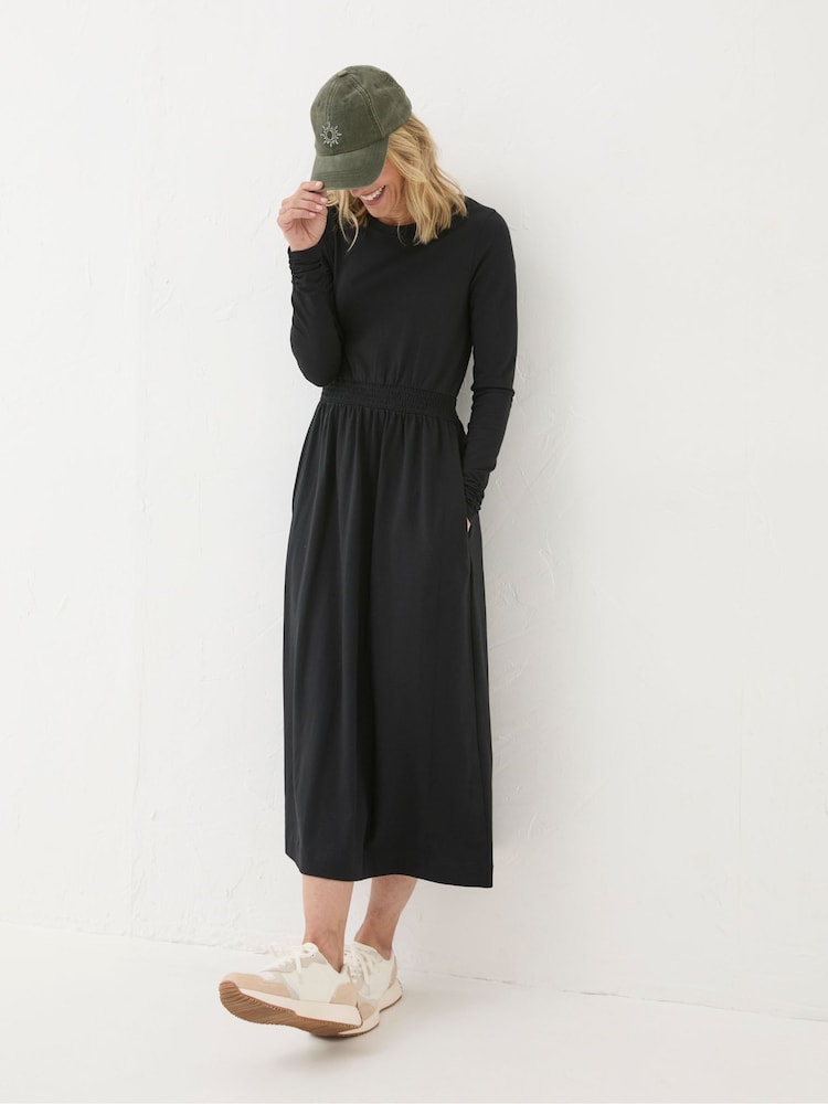 Fat Face Navi Black Midi Jersey Dress