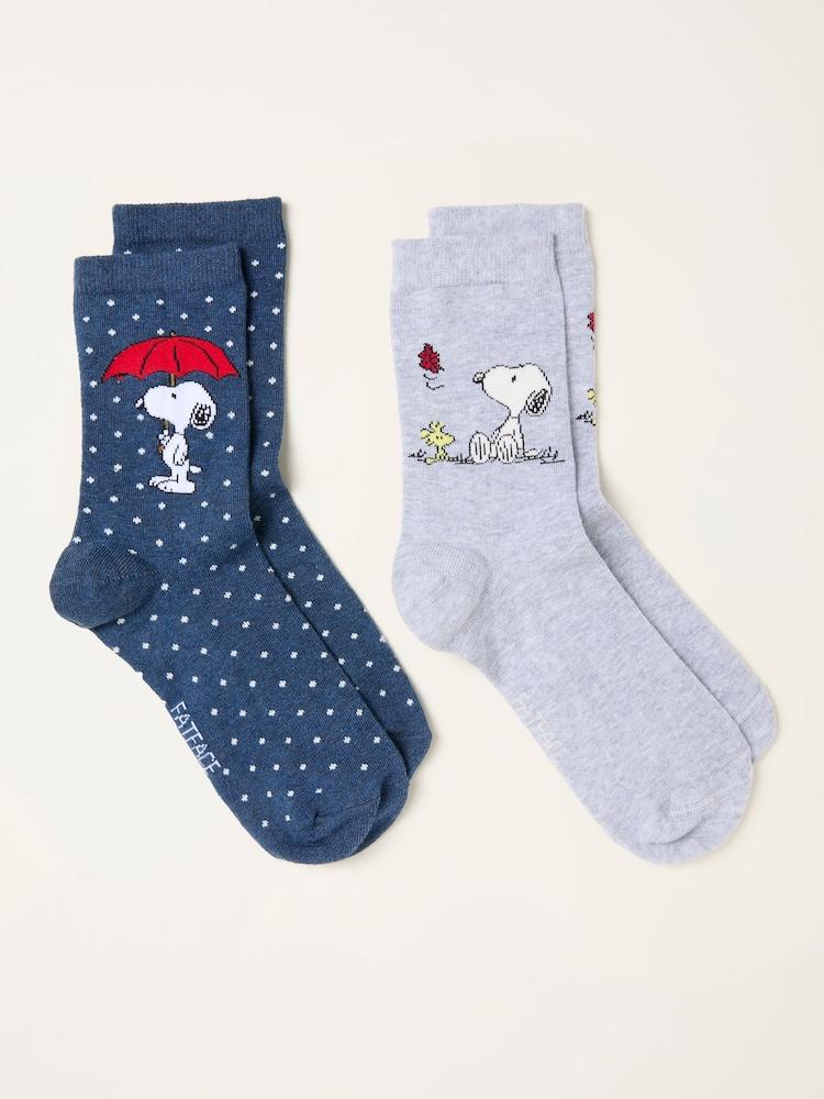 Fat Face Navy 2 Pairs Of Snoopy Socks