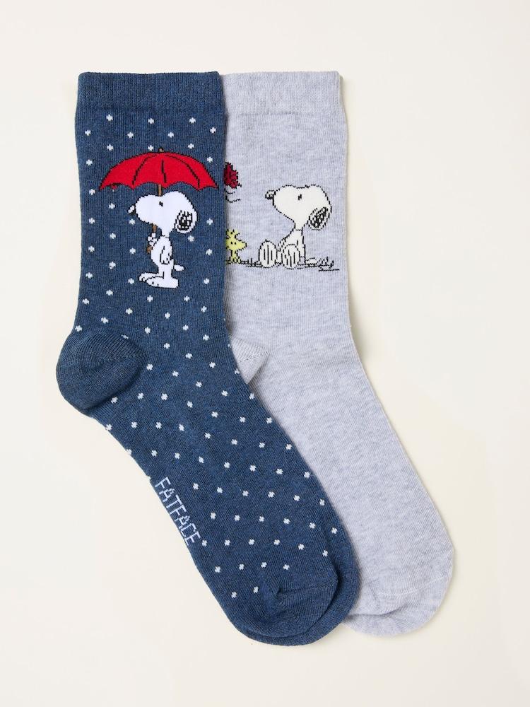 Fat Face Navy 2 Pairs Of Snoopy Socks