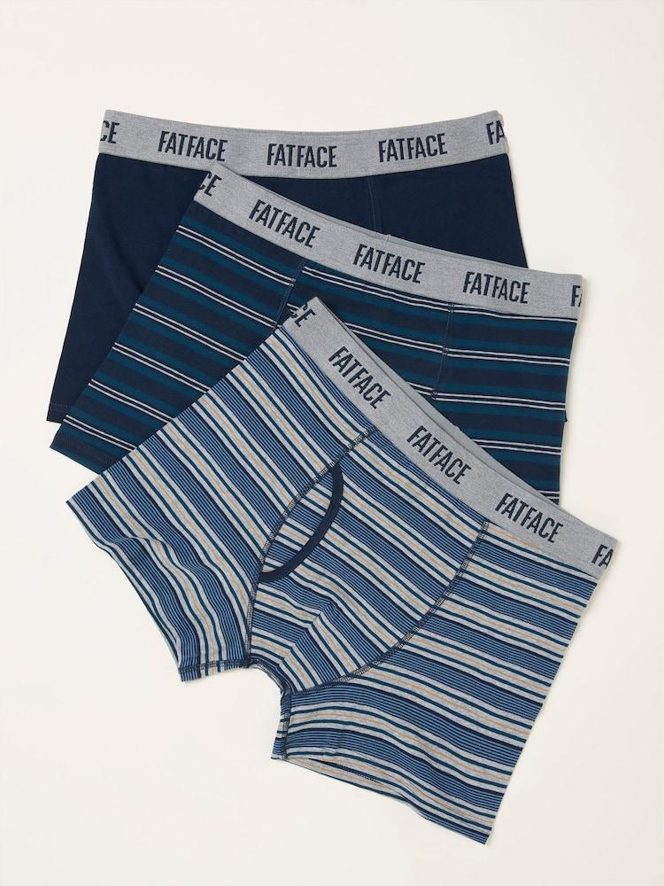 Fat Face Navy 3 Pack Of Stripe Boxers