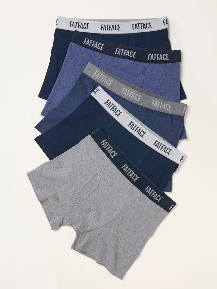 Fat Face Navy 5 Pairs Of Plain Boxers