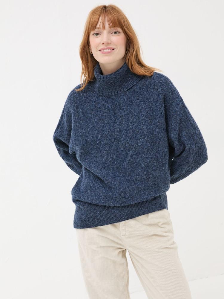 Fat Face Navy Amara Roll Neck Knitted Jumper