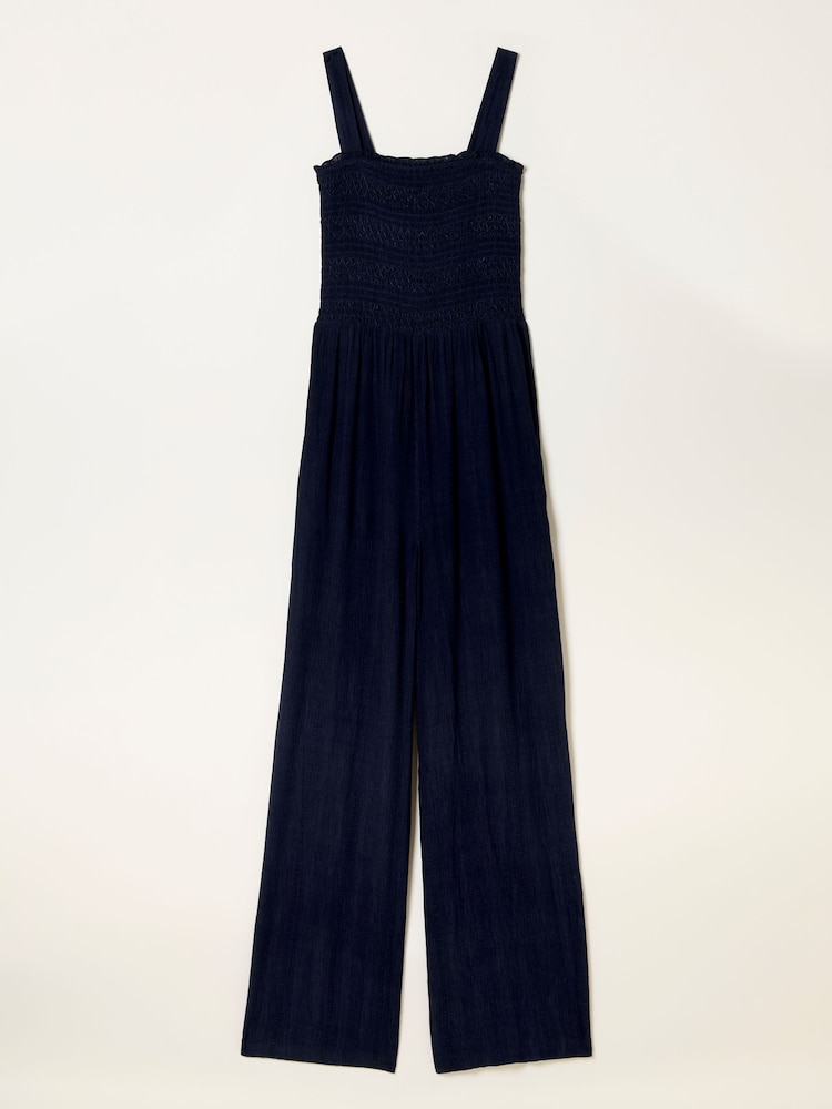 fat face Navy Beachwear Shirred Jumpsuit