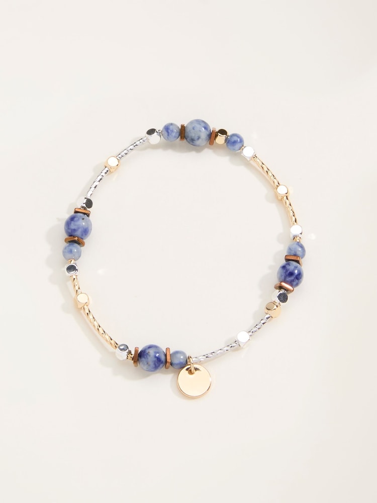 Fat Face Navy Beaded Stretch Bracelet