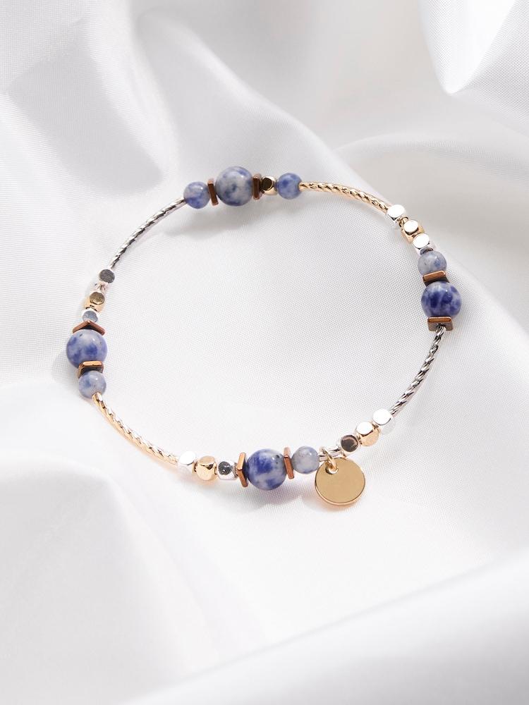 Fat Face Navy Beaded Stretch Bracelet