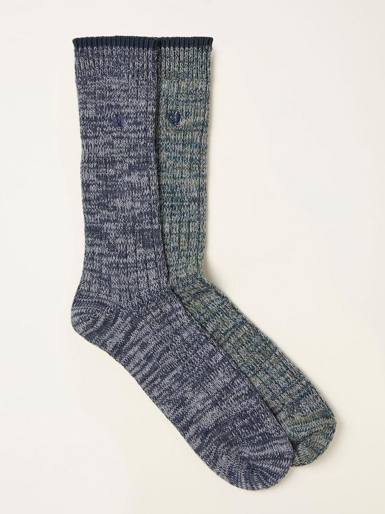 Fat Face Navy Blue 2 Pairs Of Boot Socks