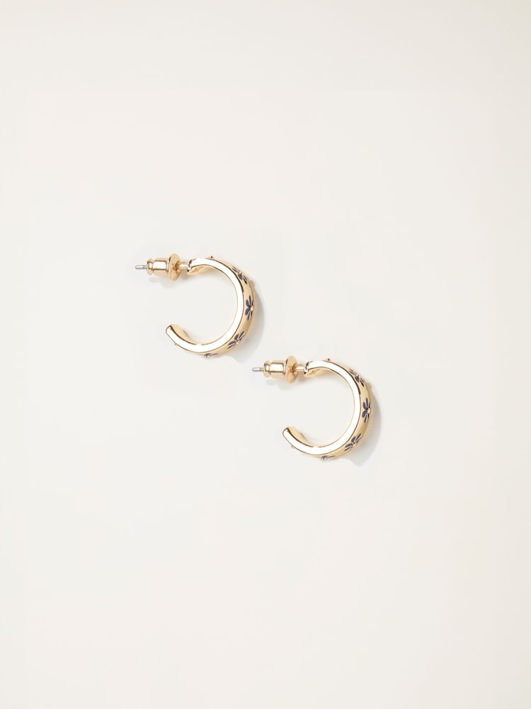 Fat Face Navy Blue Enamel Daisy Hoop Earrings