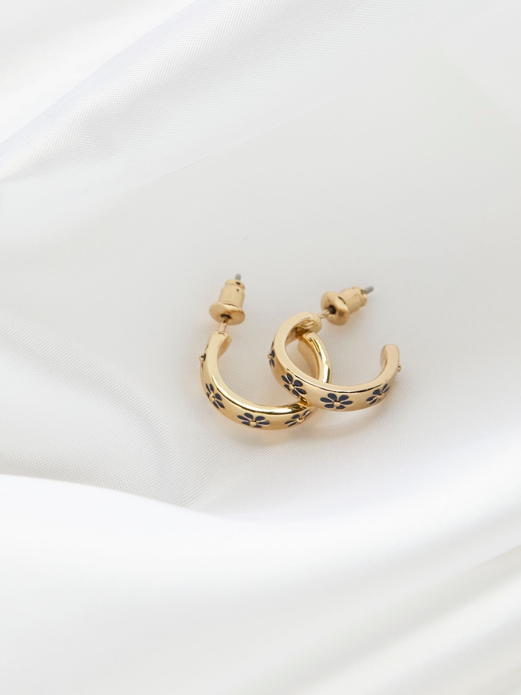 fat face Navy Blue Enamel Daisy Hoop Earrings