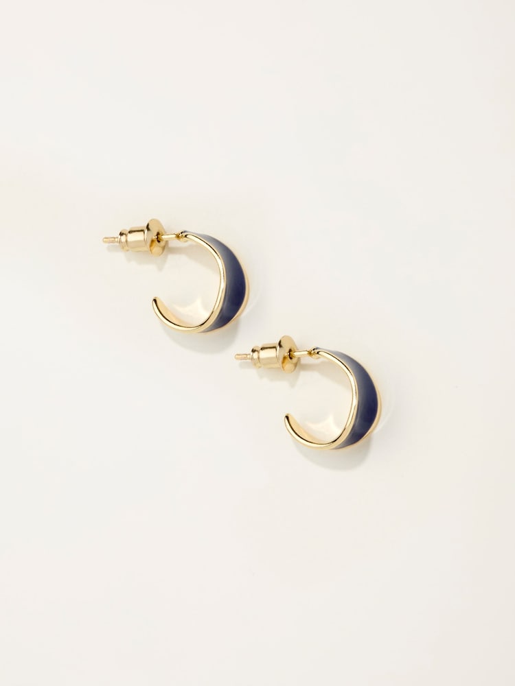 Fat Face Navy Blue Enamel Huggie Earrings