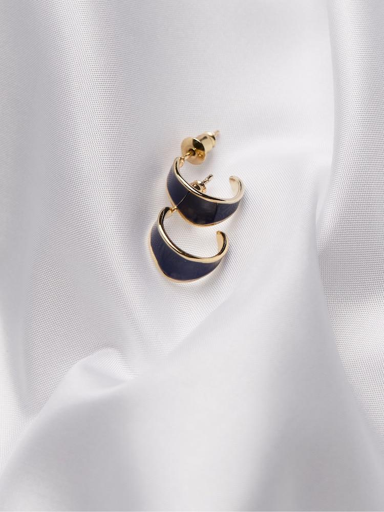 Fat Face Navy Blue Enamel Huggie Earrings