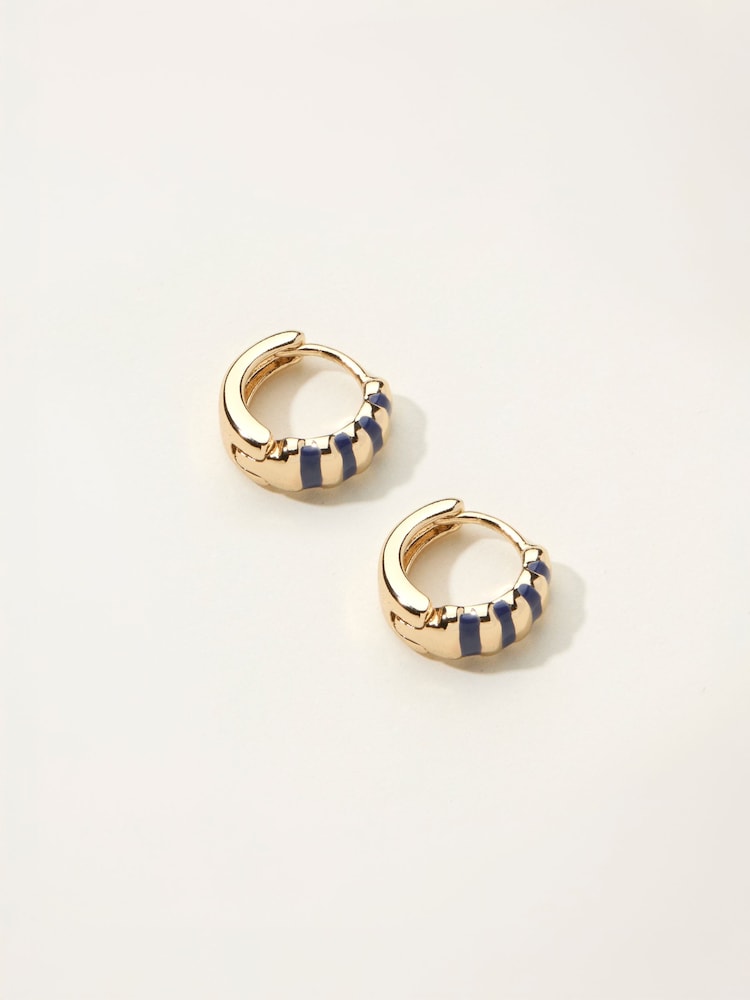 Fat Face Navy Blue Enamel Stripe Huggie Earrings