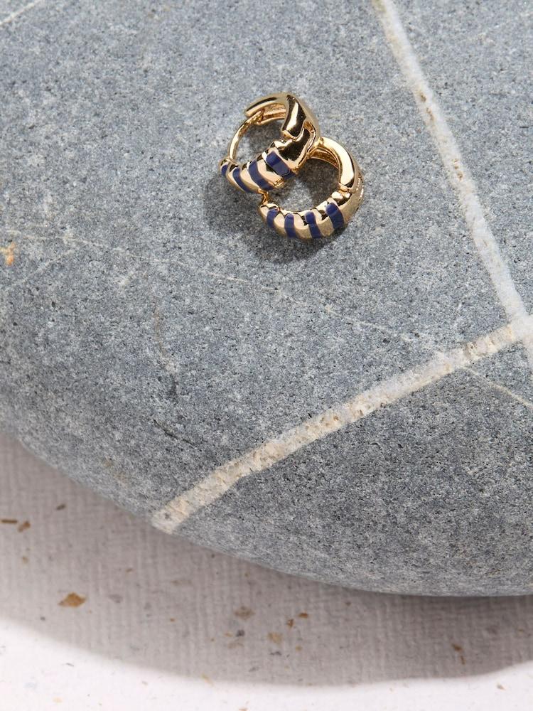 Fat Face Navy Blue Enamel Stripe Huggie Earrings