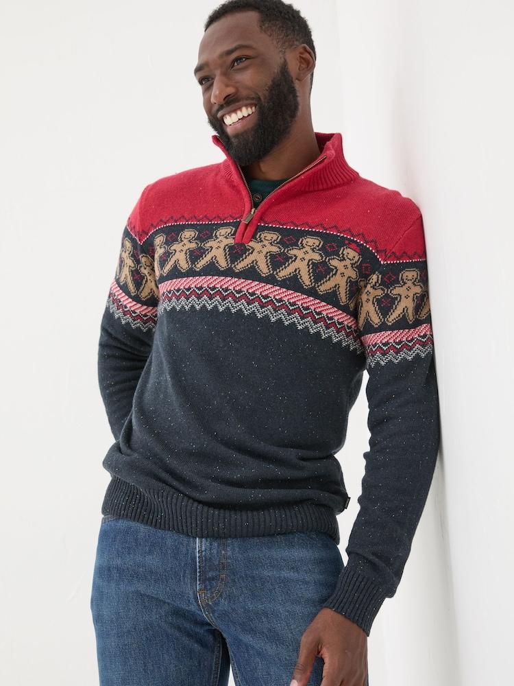 Fat Face Navy Blue Gingerbread Half Neck Jumper
