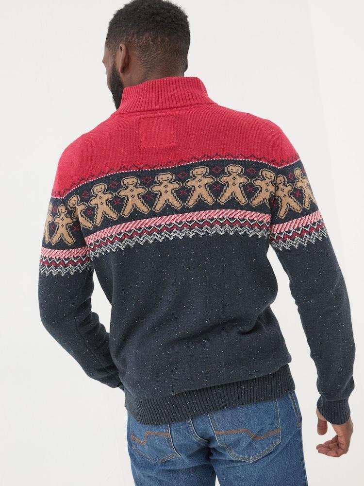 Fat Face Navy Blue Gingerbread Half Neck Jumper