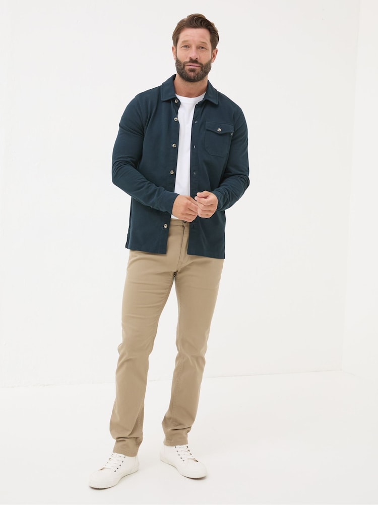 Fat Face Navy Blue Long Sleeve Pique Shirt