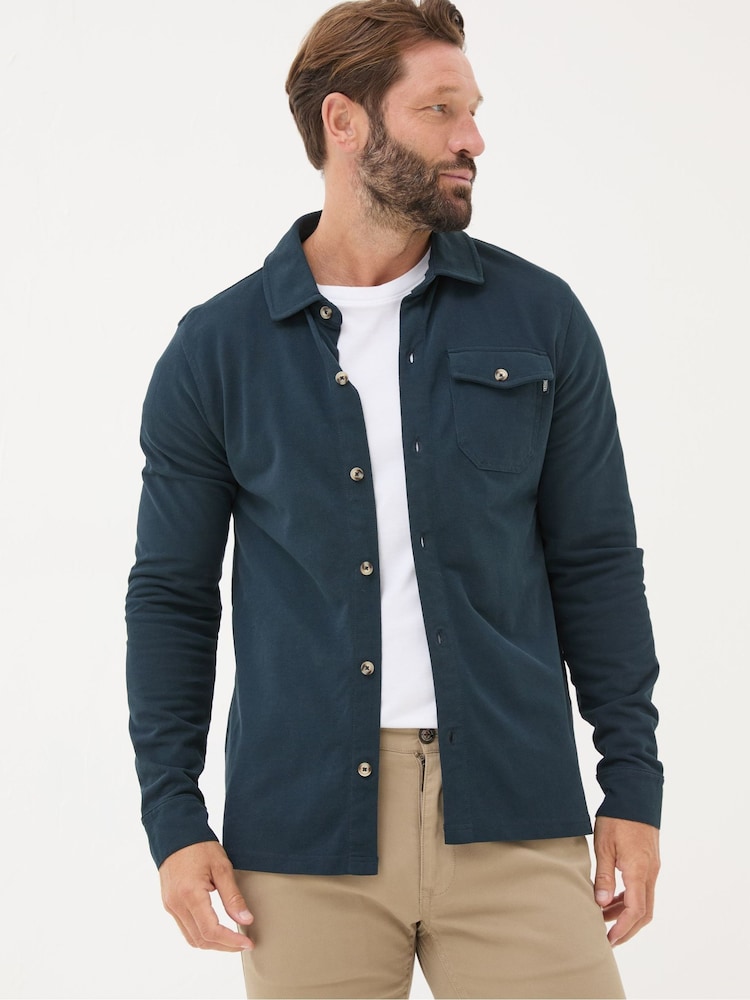 Fat Face Navy Blue Long Sleeve Pique Shirt