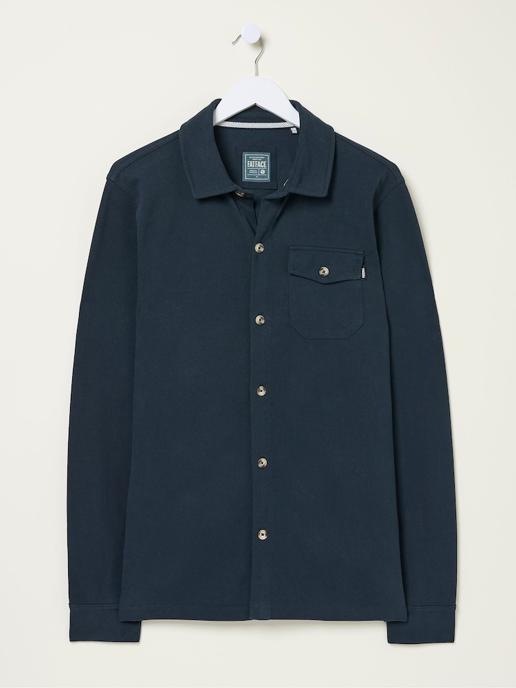 fat face Navy Blue Long Sleeve Pique Shirt