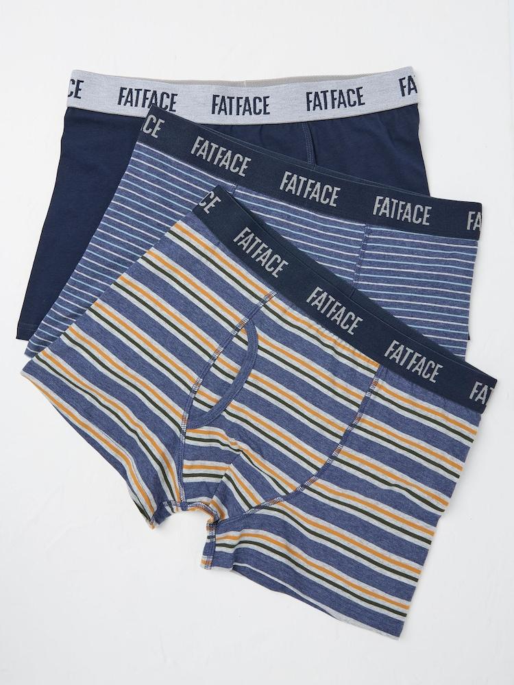 Fat Face Navy Blue Stripe Classic Boxers 3 Pack