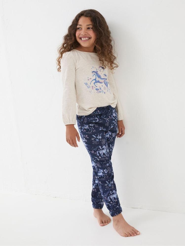 Fat Face Navy Blue Unicorn Pyjama Set