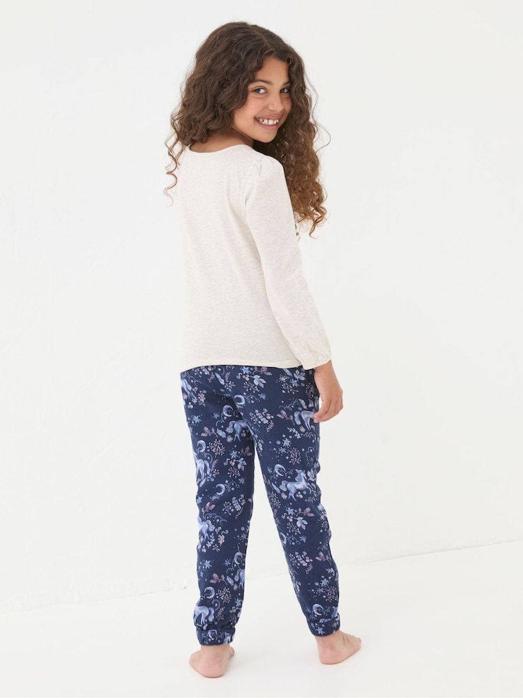 Fat Face Navy Blue Unicorn Pyjama Set