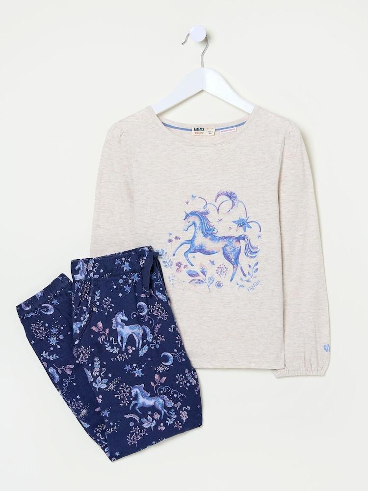 fat face Navy Blue Unicorn Pyjama Set