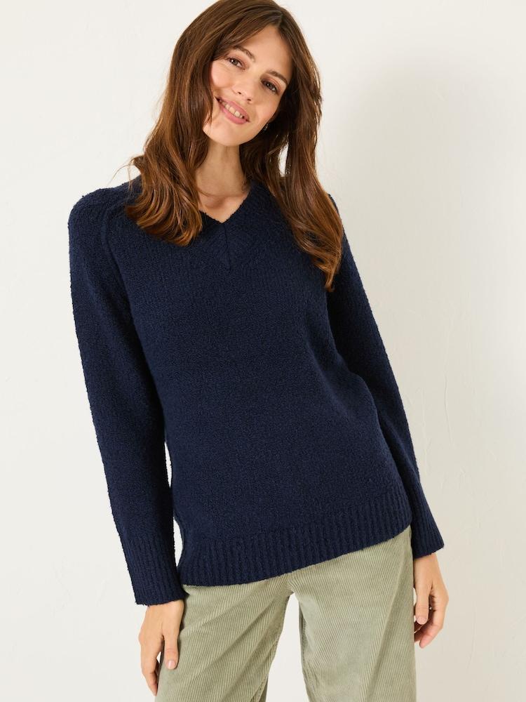 Fat Face Navy Bonnie Boucle V-Neck Jumper