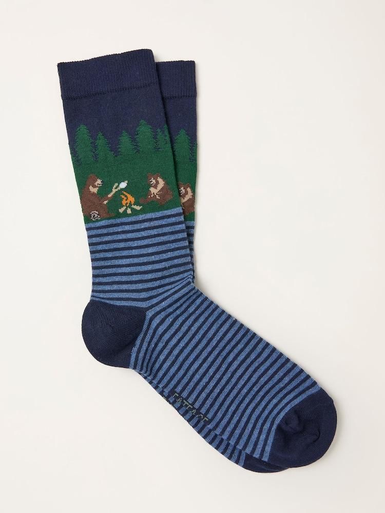 Fat Face Navy Camping Bears Socks