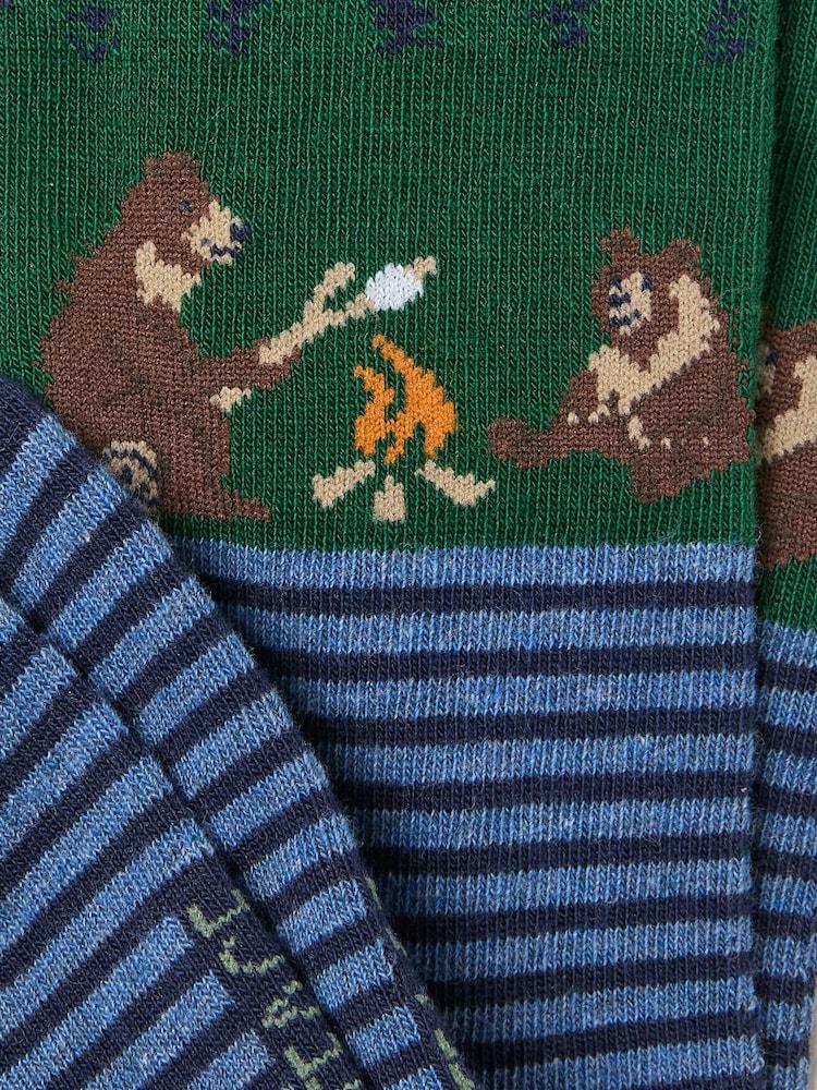 Fat Face Navy Camping Bears Socks