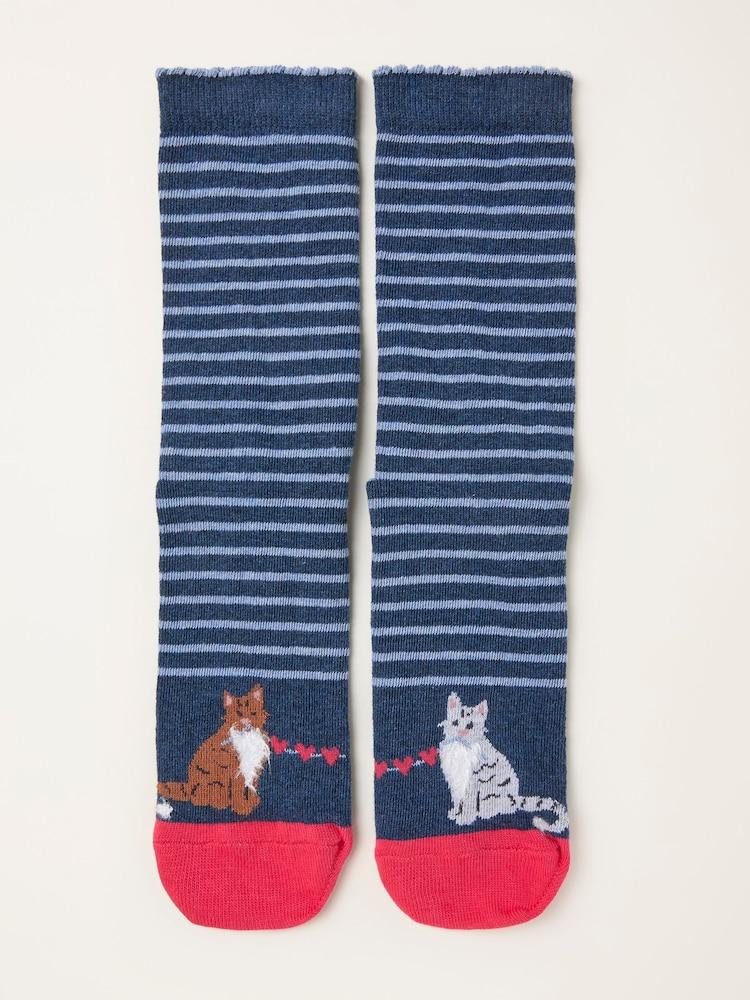 Fat Face Navy Cat Socks