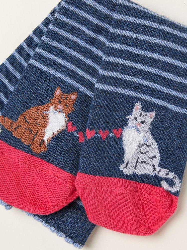 Fat Face Navy Cat Socks