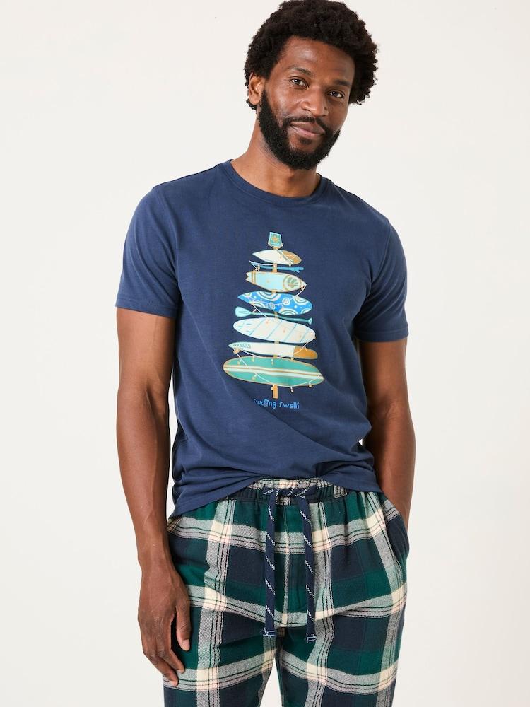 Fat Face Navy Christmas Tree Stack T-Shirt