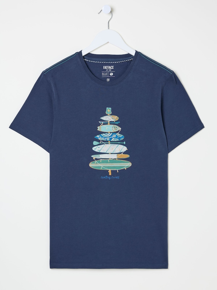 fat face Navy Christmas Tree Stack T-Shirt