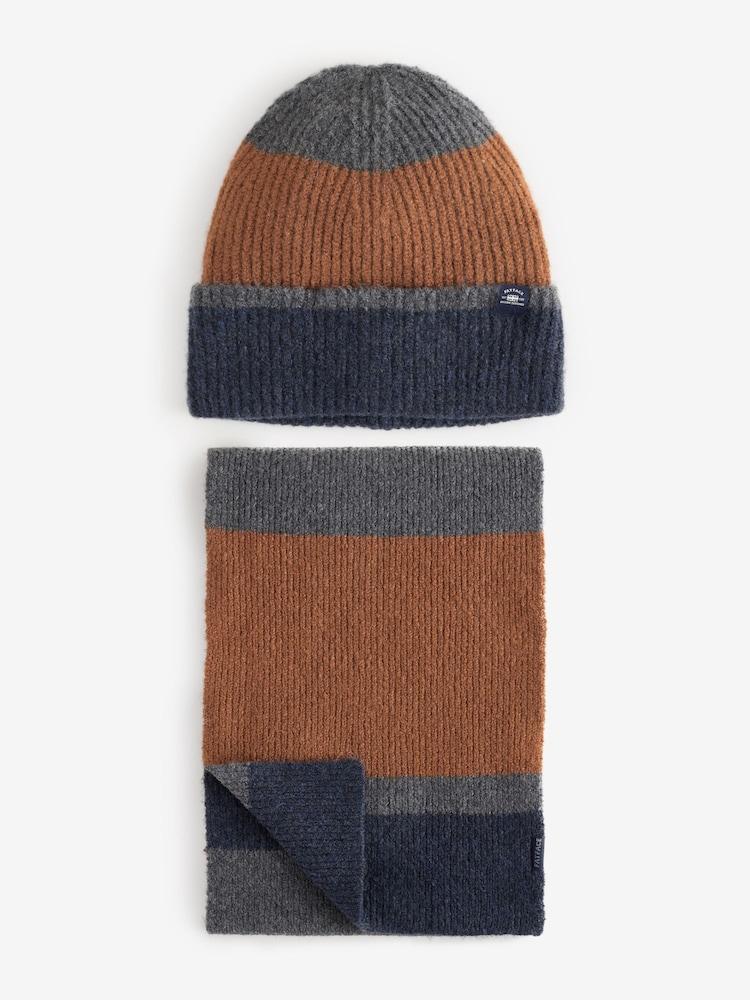 Fat Face Navy Colourblock Hat And Scarf Gift Set